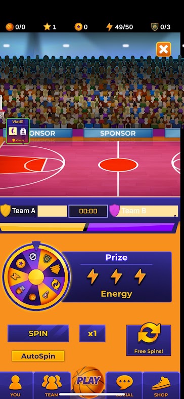 Spin wheel awarding energy during a match